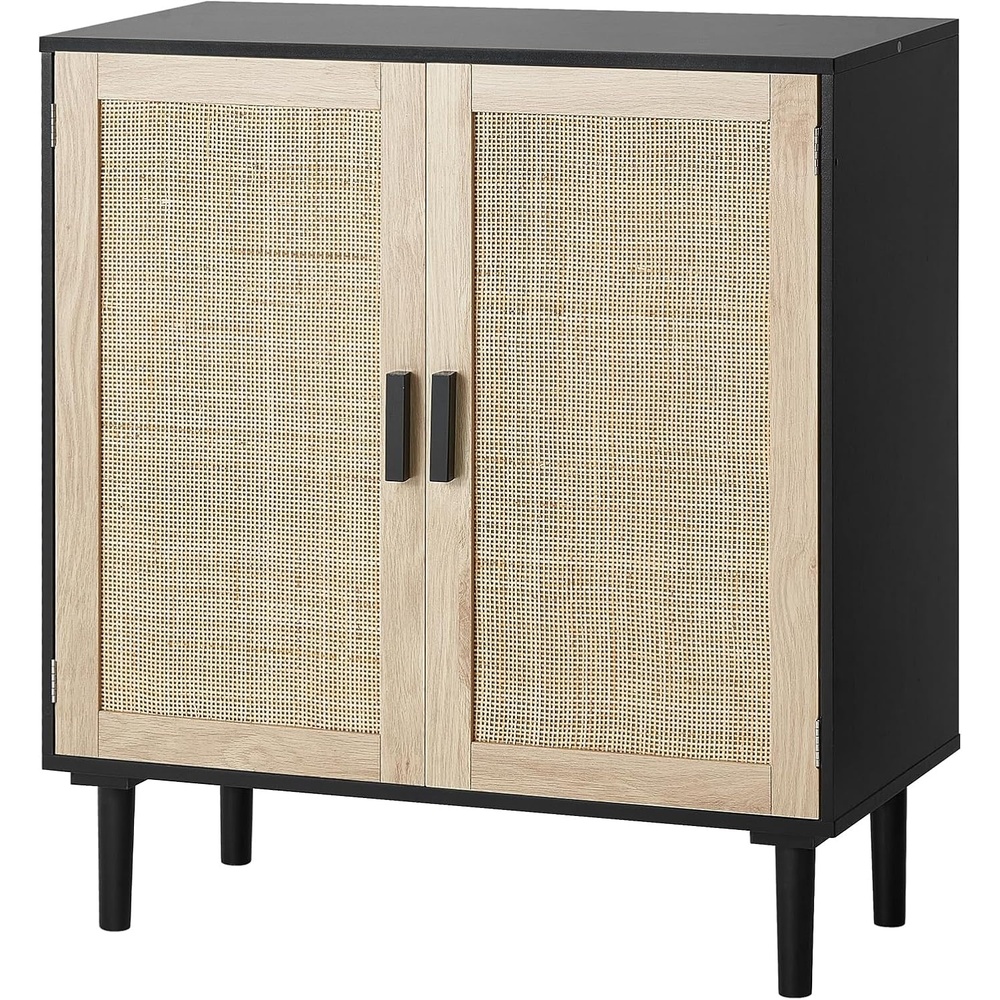 image:imageVEVOR Buffet Cabinet Rattan Sideboard Cabinet with 2 Magnetic Doors and Adjustable Shelves Accent Sideboard Buffet with Wooden Legs amp Power Cord Hole for Hallway Entryway Kitchen BlackBlack