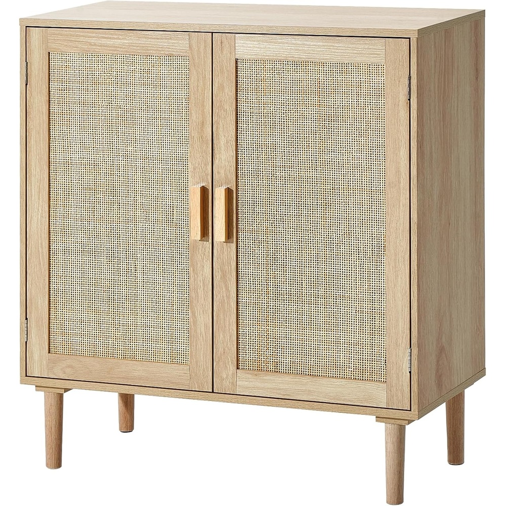 image:imageVEVOR Buffet Cabinet Rattan Sideboard Cabinet with 2 Magnetic Doors and Adjustable Shelves Accent Sideboard Buffet with Wooden Legs amp Power Cord Hole for Hallway Entryway Kitchen BlackNatural