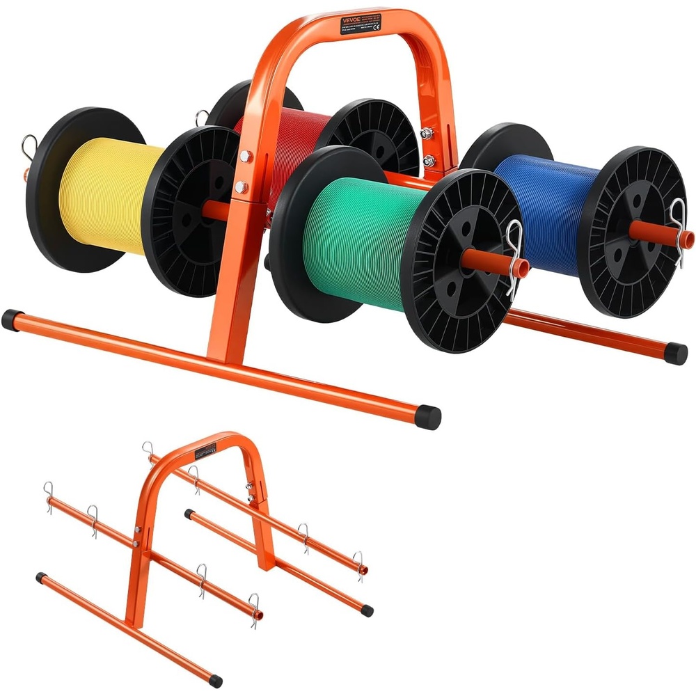 image:imageVEVOR Cable Dispenser Floor or Stud Mounted Wire Spool Rack Portable Wire Rack Dispenser with AntiSlip Metal Handle for Wiring Transport Swivel Eyelet for Electrical Industrial and Retail UseCable Dispenser