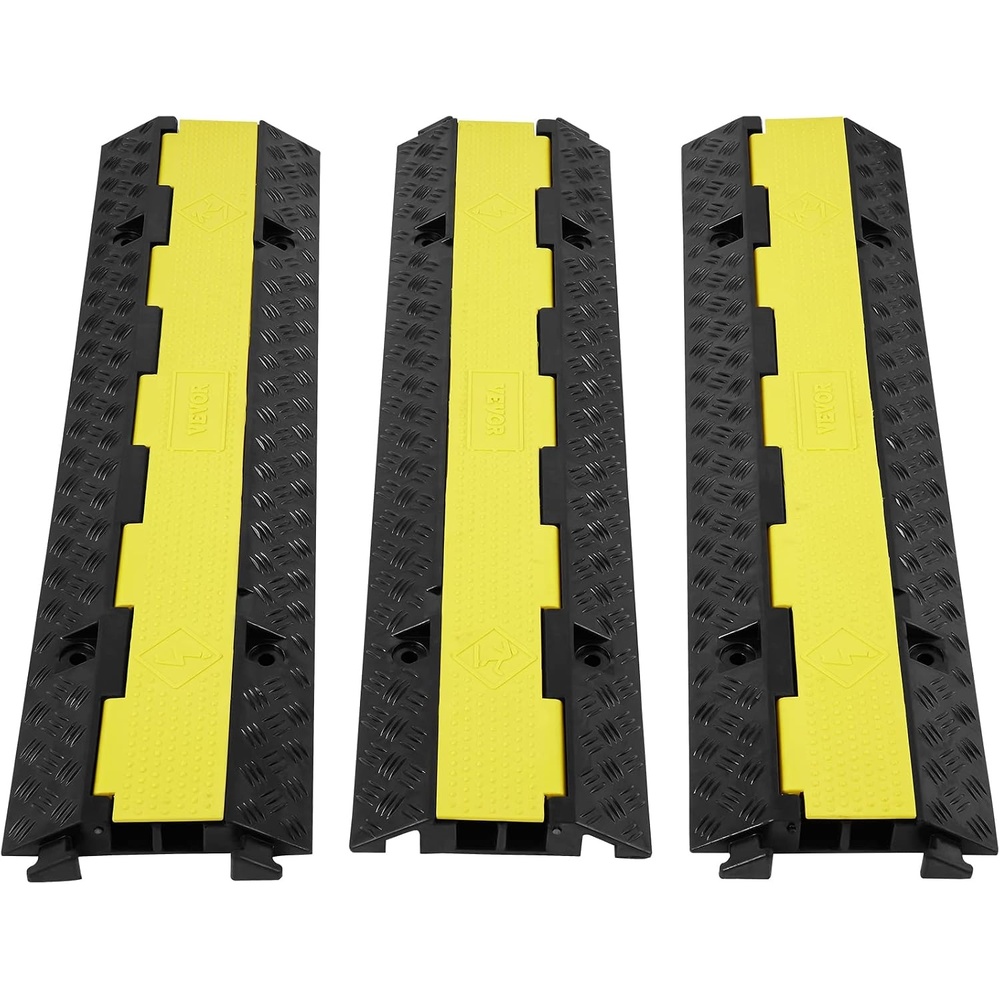 image:imageVEVOR Cable Protector Ramp 22000 lbsaxle Capacity 2 Channel Heavy Duty Rubber Cord Hose Wire Cover 13 x 12 in Channel Traffic Speed Bump with FlipOpen Top Cover for Indoor Outdoor 1 Pack2 Channel3PCs