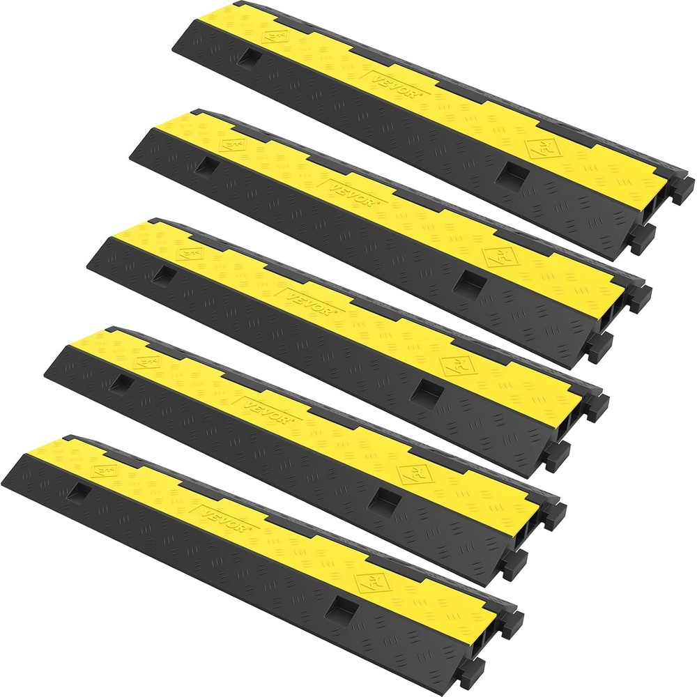 image:imageVEVOR Cable Protector Ramp 5 Packs 2 Channels Speed Bump Rubber Modular Humps Rated 11000 LBS Load Capacity Protective Wire Cord Ramp Driveway Rubber Traffic Speed Bumps Cable Protector
