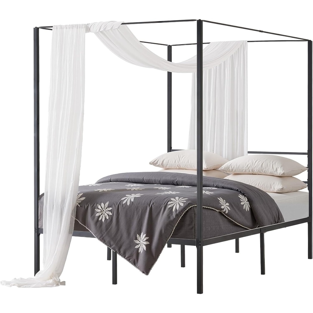 image:imageVEVOR Canopy Bed Frame King Size Metal Canopy Bed with Four Posters Design Heavy Duty Steel Slats Support Underbed Storage Space No Box Spring Needed Easy Assembly BlackFull