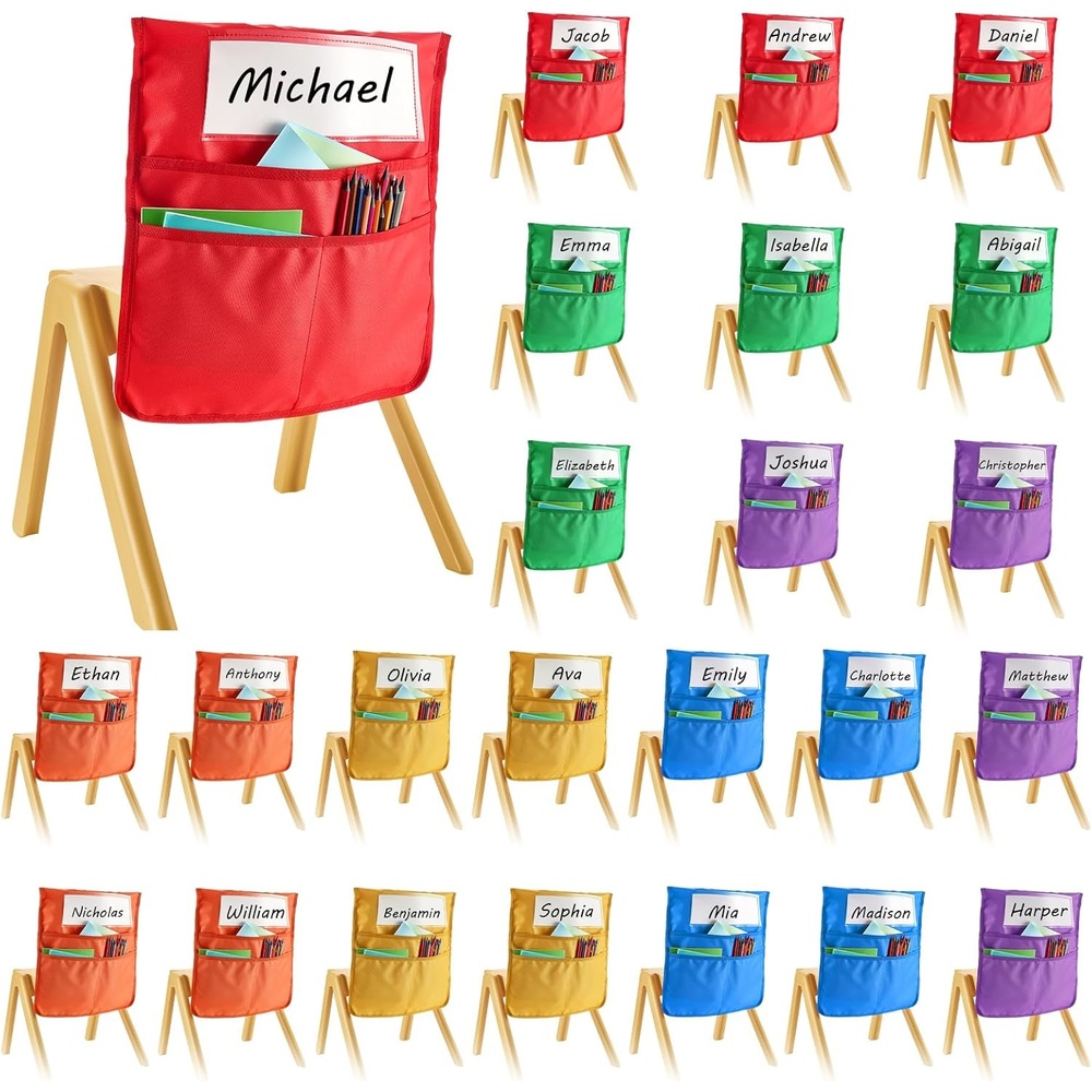 image:imageVEVOR Chair Pockets for Classroom 12 Pack 18 x 20 Inches Chairback Buddy Pocket with Name Tag Back of Chair Organizer for Kids in Classroom Kindergarten School and Home BlackMulticolour 24 Pack 1820