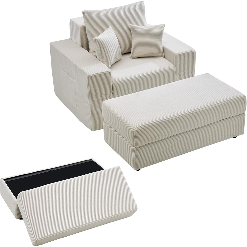 image:imageVEVOR Chaise Lounge Chair 49 Boneless Modular Chaise Lounge Indoor Oversized Corduroy Reading Chair with Throw Pillows amp Armrests Deep Seat Sofa Couch Sleeper for Living Room Bedroom BeigeBeige