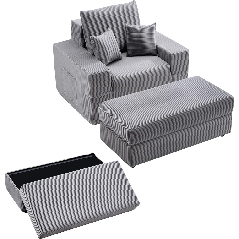 image:imageVEVOR Chaise Lounge Chair 49 Boneless Modular Chaise Lounge Indoor Oversized Corduroy Reading Chair with Throw Pillows amp Armrests Deep Seat Sofa Couch Sleeper for Living Room Bedroom BeigeGrey