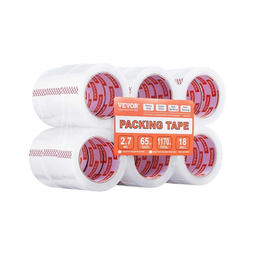 image:imageVEVOR Clear Packing 15 inches Core 6 Rolls 188 Inches x 25 Yards Packing Tape with Dispenser 27 Mil Heavy Duty Packaging Tape Designed for Moving Storage and Packing Shipping and Mailing18