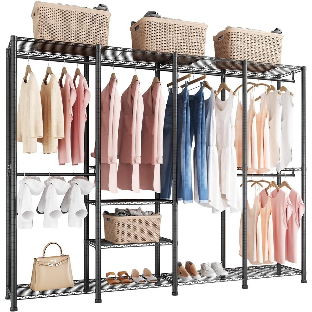 image:imageVEVOR Clothing Garment Rack Heavy Duty Closet Wardrobe Adjustable Tiers Clothes Racks with Steel Frame for Bedroom Clothing Store HallwayS4