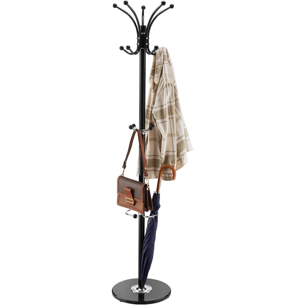image:imageVEVOR Coat Rack Freestanding Coats Tree Stand with Stable Marble Base amp 6 Hooks Free Standing Hall Coat Rack for Entryway Bedroom Office Living Room Modern Clothes Hanger for Coats Hats Bagswith Umbrella Holder
