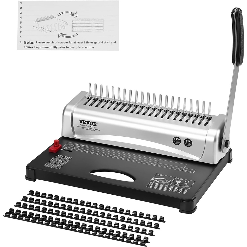 image:imageVEVOR Coil Binding Machine Manual Book Maker 34Holes Binding 120 Sheets Punch Binder with Adjustable Side Margin for Letter Size A4 A5Comb Binding