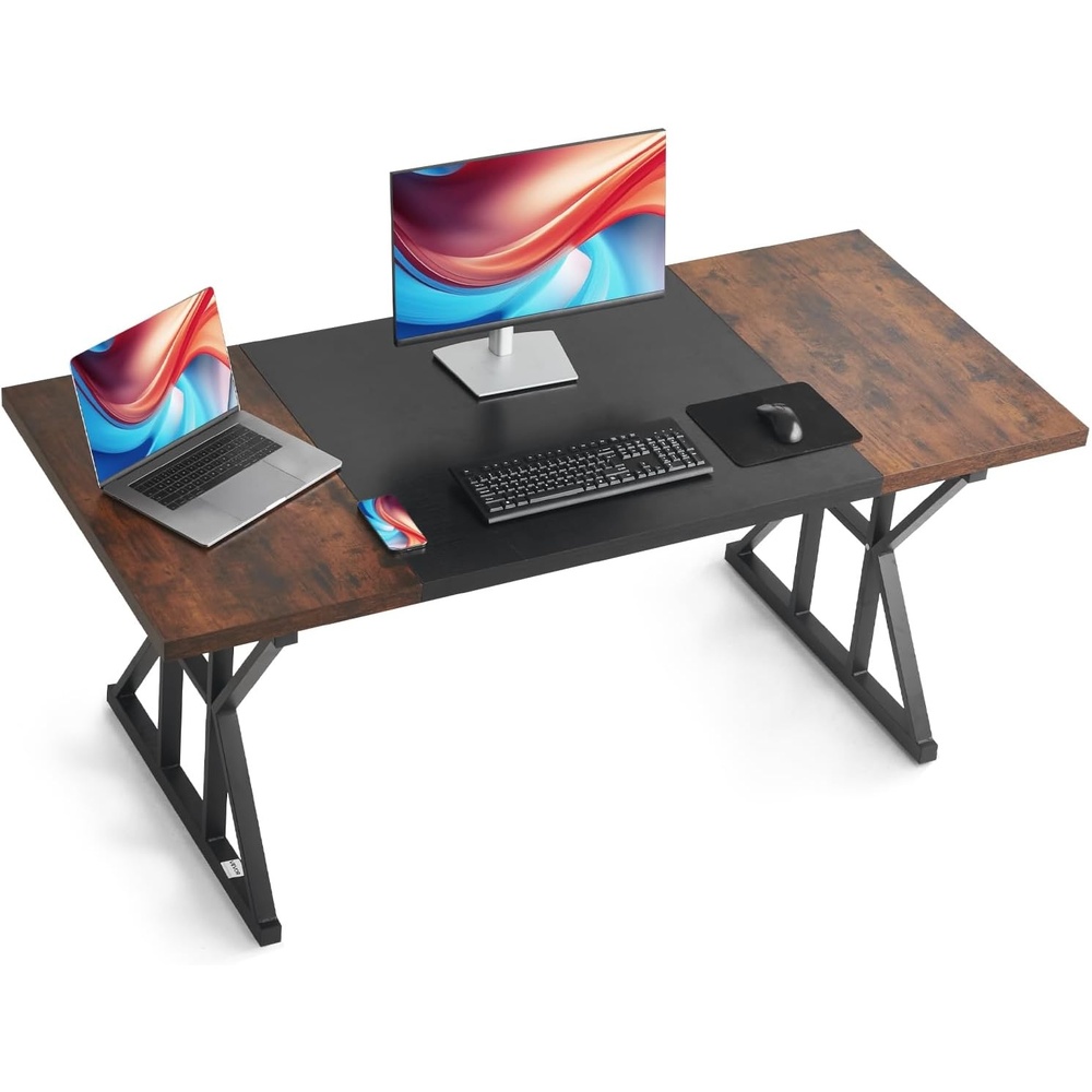 image:imageVEVOR Computer Desk 63 Inch Office Gaming Desk for Home Office Writing Study Work Modern Simple Table with Metal Frame for Large Legroom Rustic Brown and Black708  315