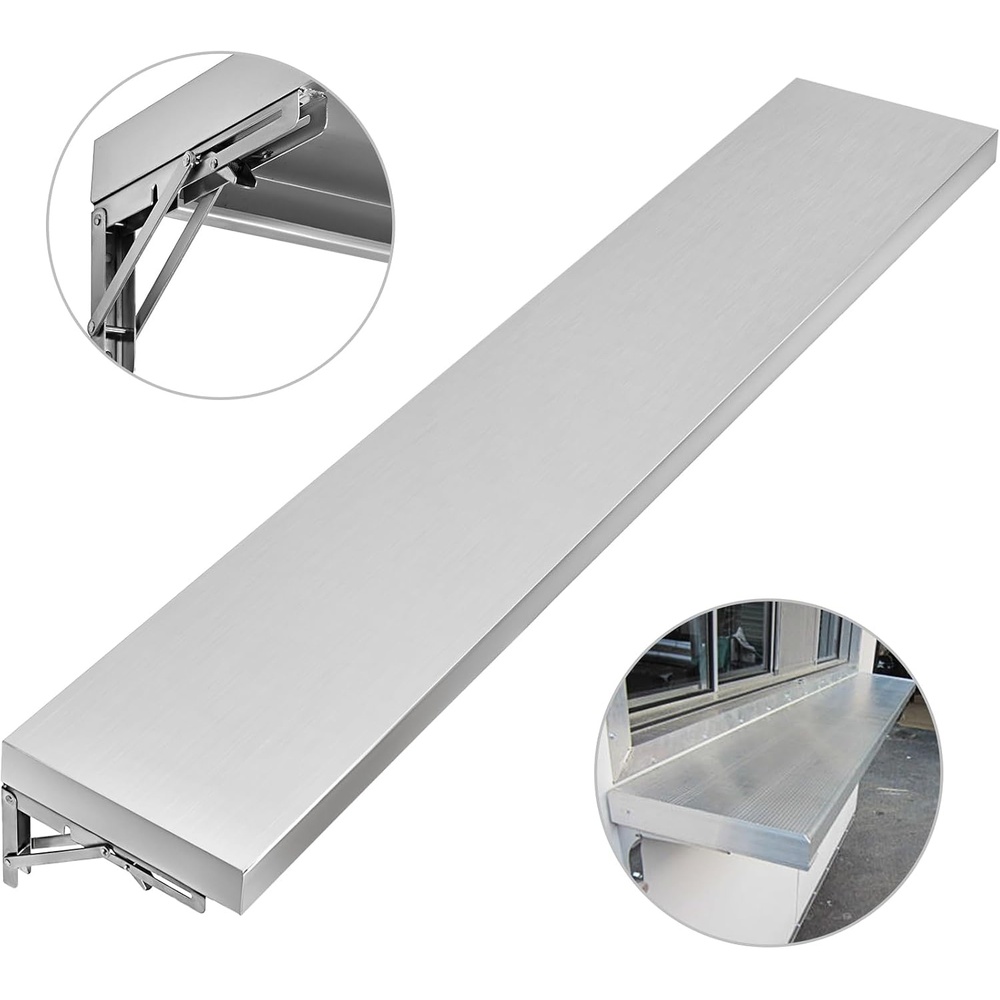 image:imageVEVOR Concession Shelf 708L x 114W Inch with Stainless Steel Frame and Surface Board for Food Trailer Serving Window