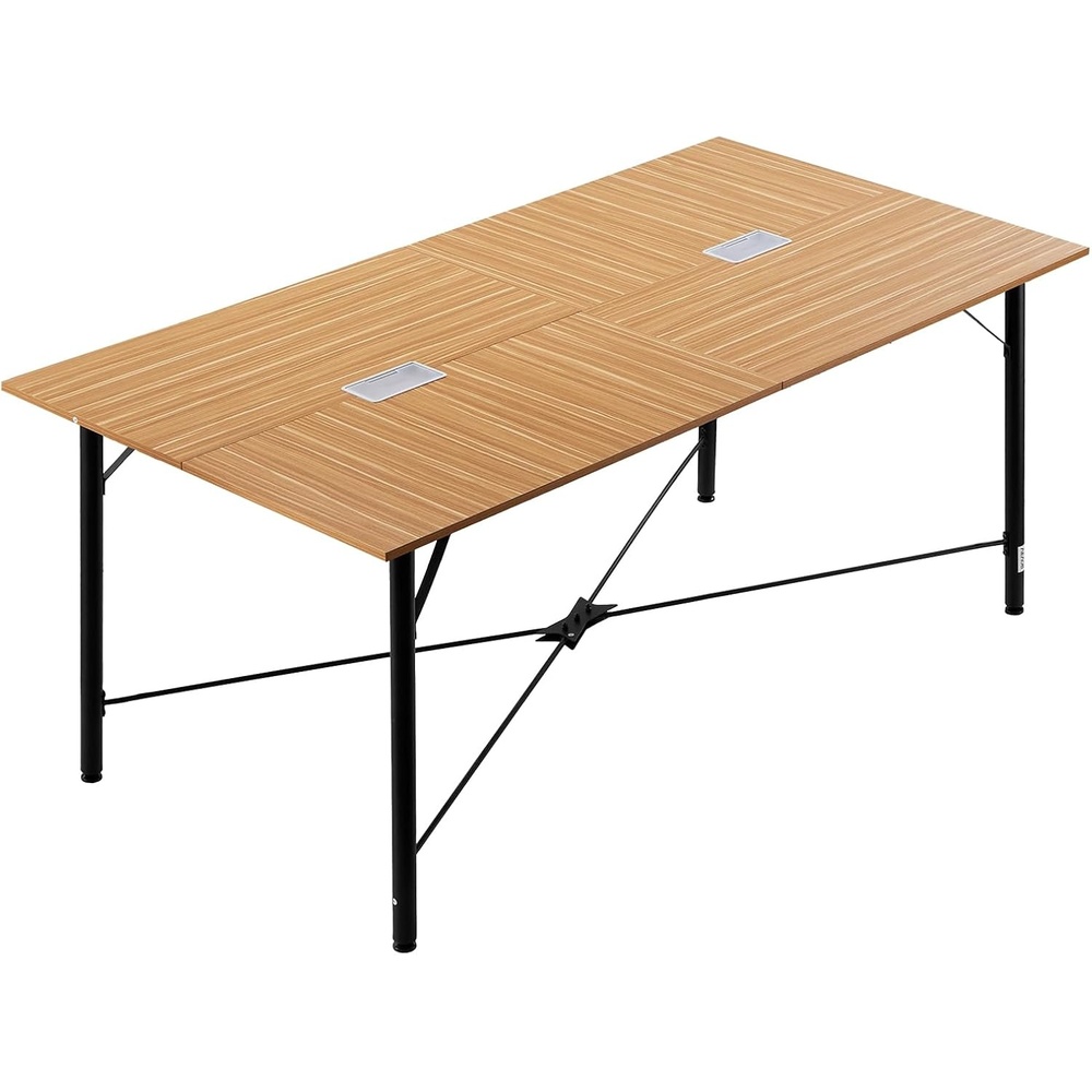 image:imageVEVOR Conference Table 6 ft Oval Office Meeting Table for 68 Person Modern Seminar Desk with Metal Legs Large Meeting Desk for Office Boardroom Conference Room Easy Assembly Black amp Brown6 FT Rectangle