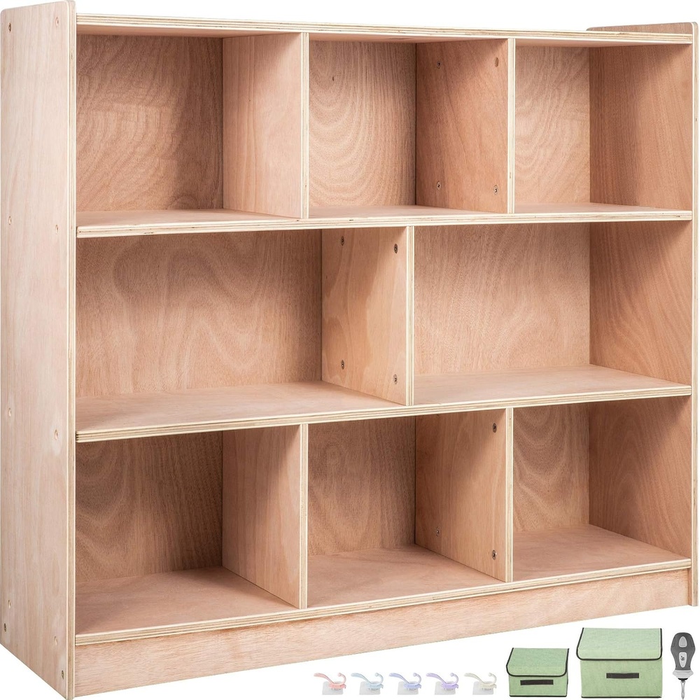image:imageVEVOR Cubby Mobile Tray Storage Cabinet 8Compartment Cubby Storage Shelf Cubby Storage Cabinet 3Shelf Classroom Cubbies Classroom Furniture for Home Daycare and Preschool Natural