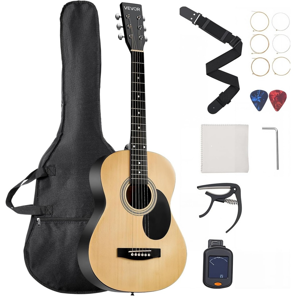 image:imageVEVOR Cutway Acoustic Guitar 41 in 6String Black Solid Spruce Top Guitar Beginner Bundle with Gig Bag Tuner Strap Strings Picks Capo Rosewood Fingerboard for Adult Fingerstyle Solo Jazz39 Natural