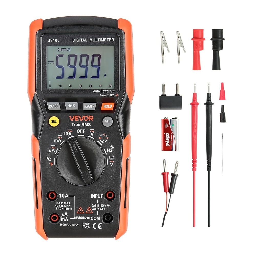 image:imageVEVOR Digital Multimeter 4000Count TRMS Voltmeter Ohmmeter 1000V ACDC Voltage Tester with Switchable AutoManual Range for Voltage Resistance and Continuity Measurment1000V 10A