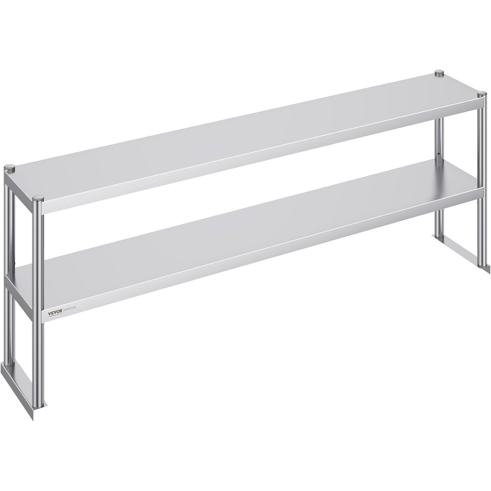 image:imageVEVOR Double Shelf Stainless Steel Two Tier Shelf 305 x 122 x 60 cm Height Adjustable Height Prep and Work Table Accessory for Kitchen Restaurant Workshop12 x 72 x 24 inch