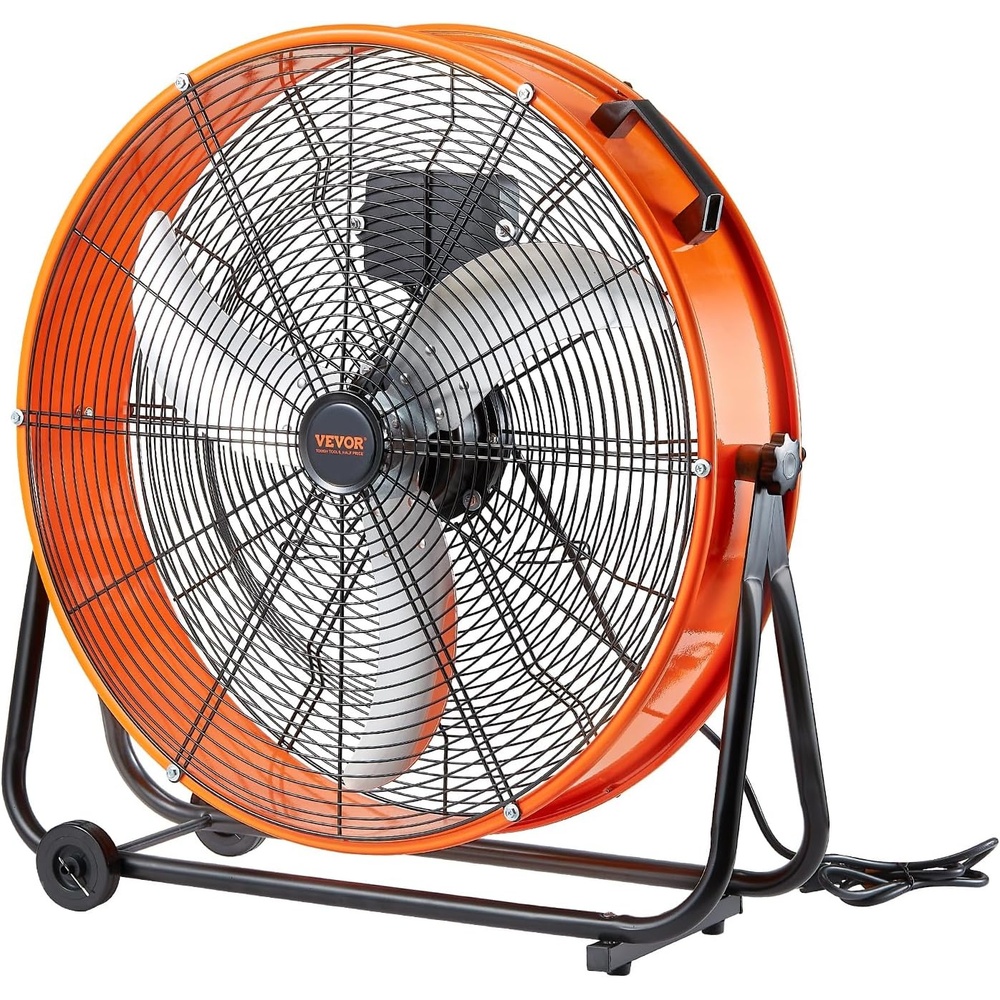 image:imageVEVOR Drum Fan 24 Inch 8700 CFM High Velocity Heavy Duty Floor Shop Fan 3Speed 5ft Cord 360Adjustable Tilting Commercial Industrial Use for Warehouse Workshop Factory Basement24 Inch Industrial Drum Fan  3Speed with Timer