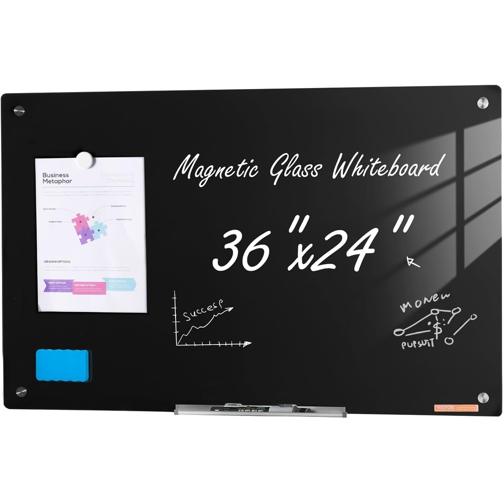 image:imageVEVOR Dry Erase Calendar for Wall 36 x 24 Inches Whiteboard Calendar Monthly Planner Magnetic Dry Erase Board 1 Magnetic Erase amp 2 Dry Erase Marker amp Movable Tray for Restaurant Office Home Schoolblack glass whiteboard