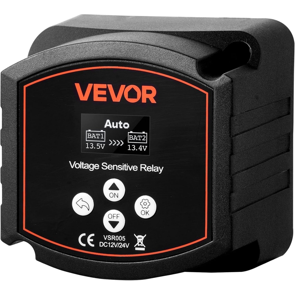 image:imageVEVOR Dual Battery Isolator Kit 12V 300 Amp 20 ft 2AWG Manual and Automatic VSR Voltage Sensitive Relay with Voltmeter LCD Screen Smart Battery Isolator Compatible with Lithium Batteries for UTV300 AMP Isolator for Lithium