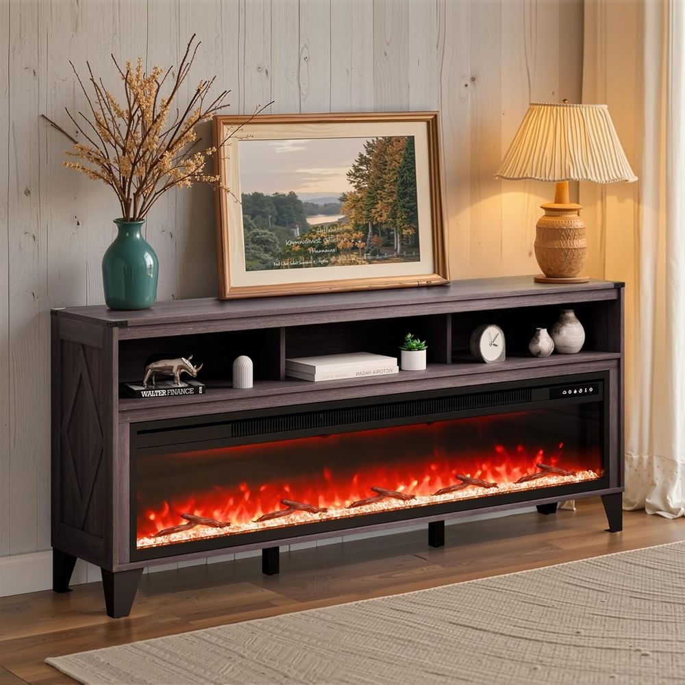 image:imageVEVOR Electric Fireplace TV Stand Corner TV Stand for TVs up to 50 Corner Console with 18 Fireplace Vintage Design 20 LED Lights Remote Control amp Timer for Living Room BrownBlack