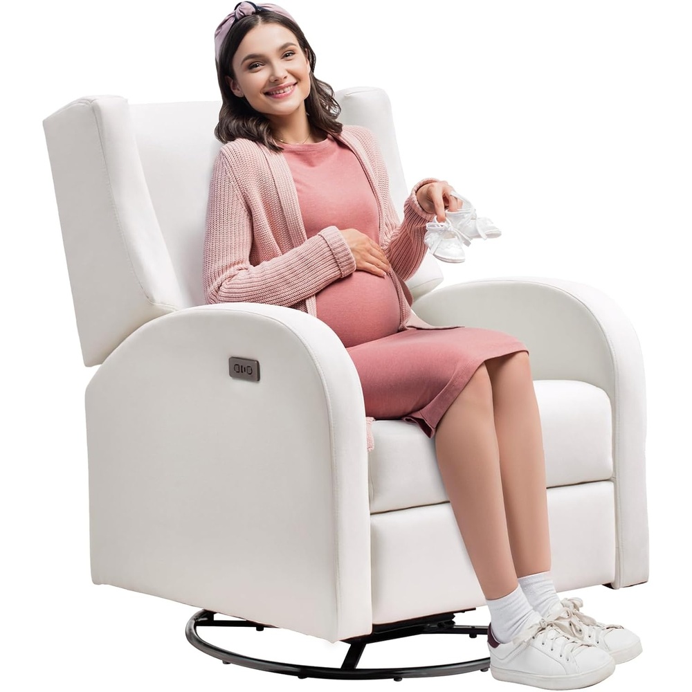 image:imageVEVOR Electronic Power Recliner and Swivel Glider 250 lbs Weight Capacity Swivel Glider Recliner Chair with USB Port Polyester Surface Swivel Rocker Recliner for Living Room Bedroom Off WhiteElectric Model White