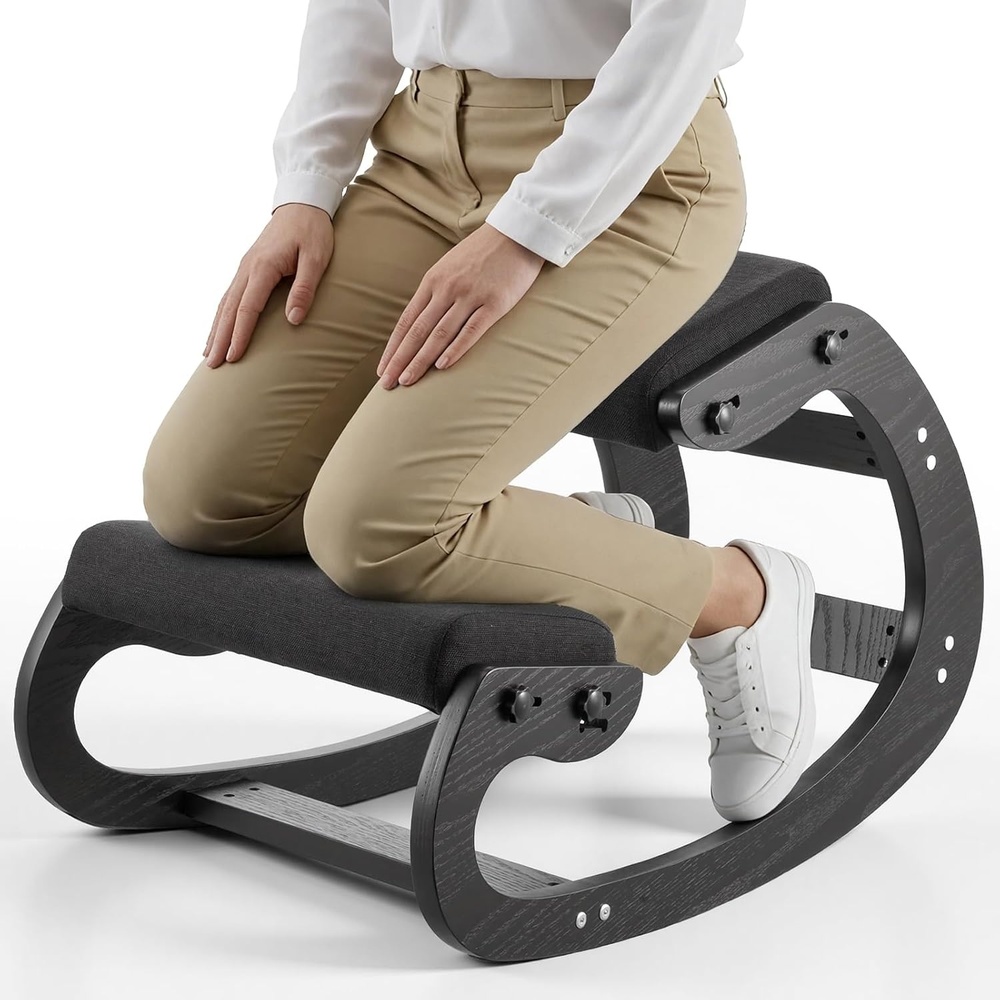 image:imageVEVOR Ergonomic Kneeling Chair Wooden Posture Knee Chair with Adjustable Thick Foam Cushions amp Solid Wood Frame Adjustable Height Relief for Neck or Back Pain for Home Office or Meditation BlackBlack