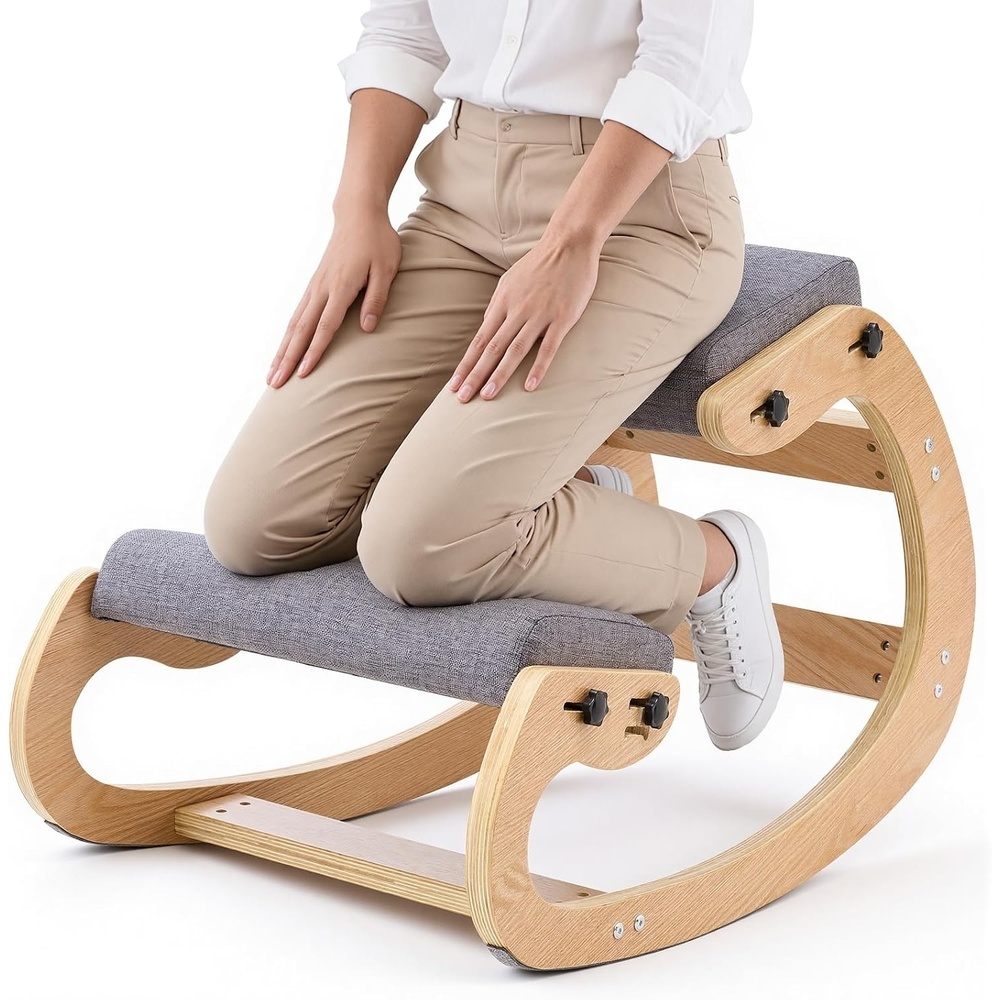 image:imageVEVOR Ergonomic Kneeling Chair Wooden Posture Knee Chair with Adjustable Thick Foam Cushions amp Solid Wood Frame Adjustable Height Relief for Neck or Back Pain for Home Office or Meditation BlackGrey