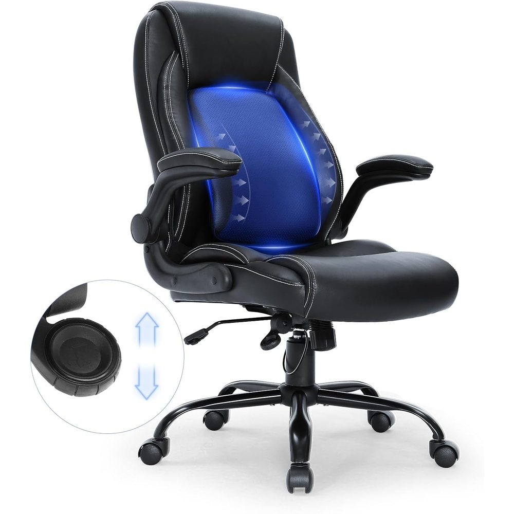 image:imageVEVOR Executive Office Chair with CuttingEdge Adjustable Lumbar Support High Back PU Leather Office Chair Ergonomic for Back Pain with Padded Flipup Arms300lbs