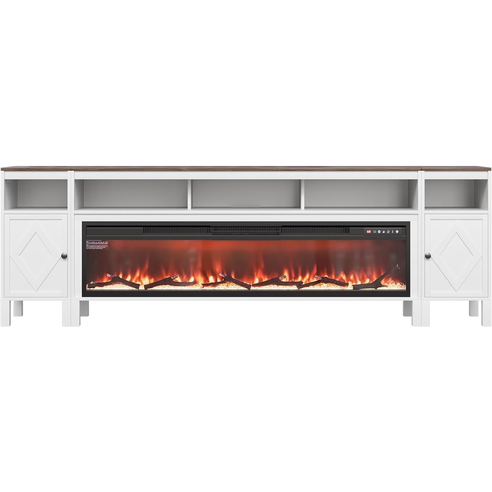 image:imageVEVOR Fireplace TV Stand Farmhouse Fireplace TV Stand for TVs up to 100 inch Farmhouse Entertainment Center with 60 inch Fireplace amp Storage Drawers for Living Room Bedroom White