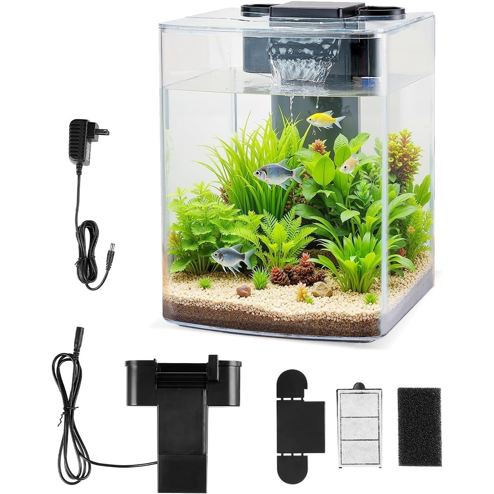 image:imageVEVOR Fish Tank Aquarium 2 Gallon Arch UltraClear GPPS Starter Smart Tank Adjustable 3 Color Lighting Self Cleaning System Fishbowl for Freshwater amp Saltwater Fish Home Office or Pet Use2 Gallon