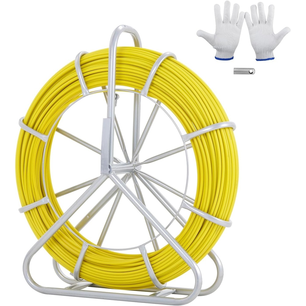 image:imageVEVOR Fish Tape Fiberglass 656 ft 516 in Duct Rodder Fishtape Wire Puller Cable Running Rod with Steel Reel Stand 3 Pulling Heads Fishing Tools for Walls and Electrical Conduit NonConductive516Inch x 492FT