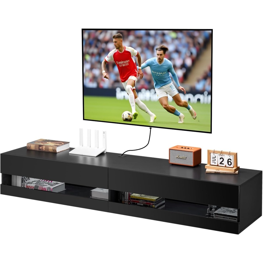 image:imageVEVOR Floating TV Stand 71 in Wall Mount Entertainment Center with Power Outlet amp LED Lights Modern Floating TV Shelf with 2 Drawers amp Storage Cabinet for DVD Player Cable Box Game Console WhiteBlack