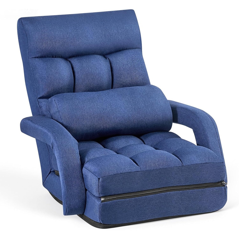 image:imageVEVOR Floor Chair Floor Gaming Chair with 5 Adjustable Position and Back Support Folding Lounge Chair with Armrest for Adults Sofa Lounger with Comfy Cushion for Living Room and Bedroom GrayDark Blue