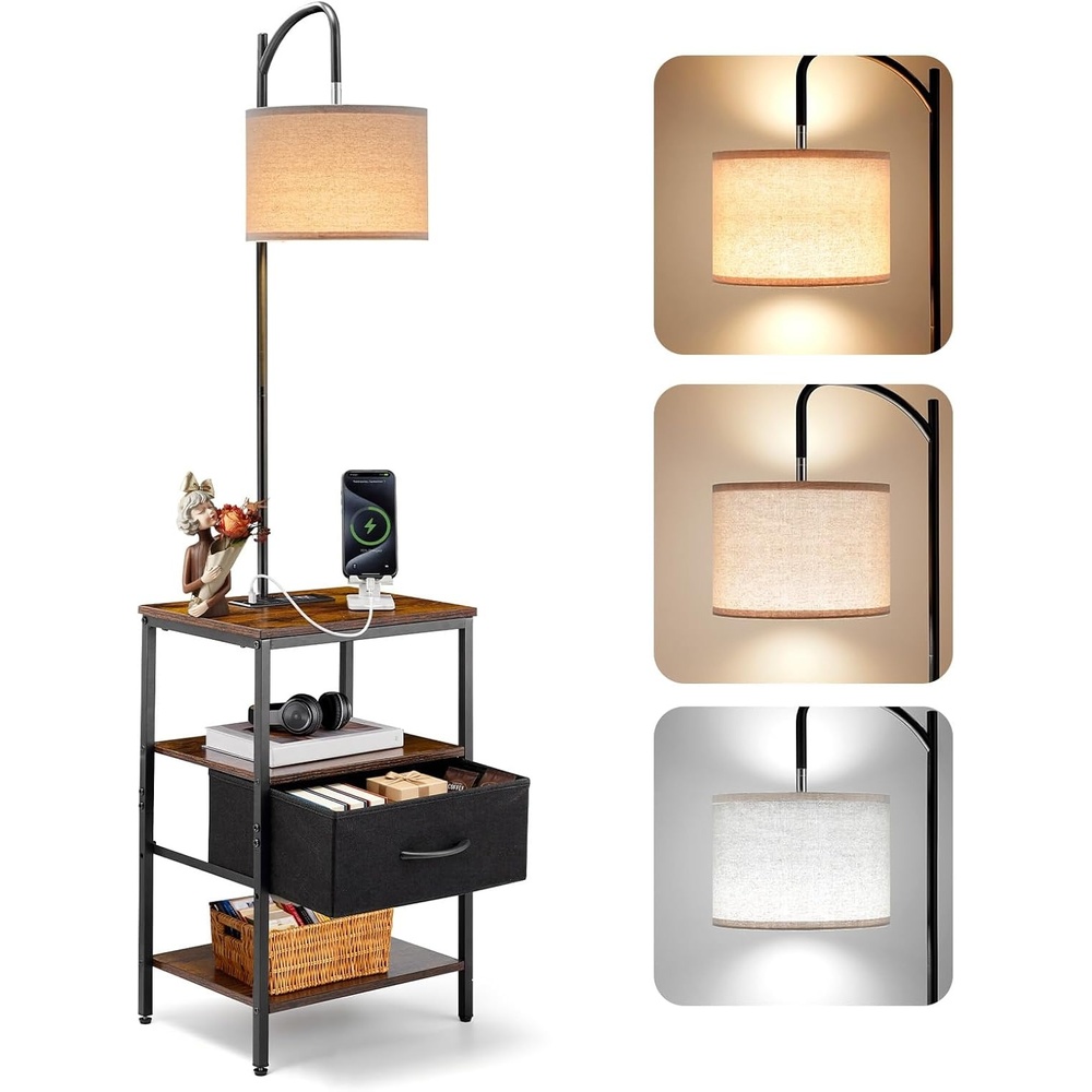 image:imageVEVOR Floor Lamp with Table amp Charging Station End Table with Lamp 2 Drawers USB TypeC amp AC Outlets 3 Color Temperatures Bedside Nightstand for Small Bedroom Living Room Dorm1 Drawer