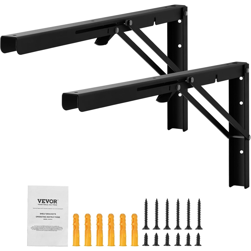 image:imageVEVOR Folding Shelf Brackets 24 Heavy Duty Shelf Brackets Brackets for Shelves 5mm Thick L Shelf Bracket Steel Shelving Brackets with 300 lbs Load Capacity Matte Black 2 Pcs