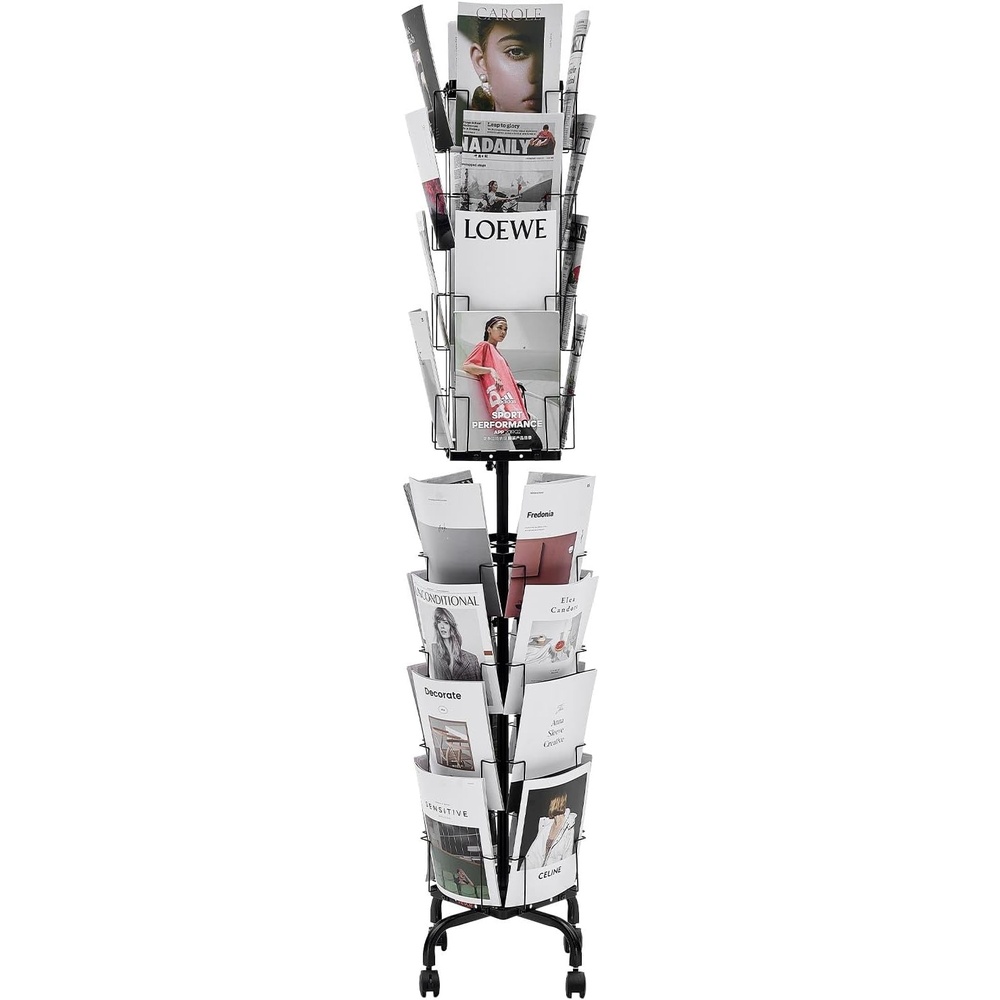image:imageVEVOR Greeting Cards Display Rack 32 Pockets Rotating Postcard Brochure Display Stand 360 Spinning Card Display Rack with Sign Holder amp 4 Wheels 2 Lockable for Exhibitions Office Trade Show