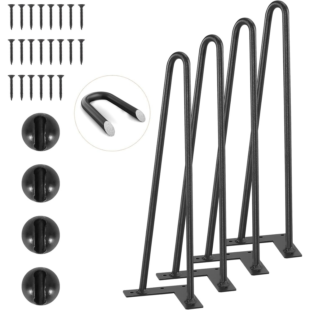 image:imageVEVOR Hairpin Table Legs 28 Set of 4 Desk Legs 900lbs Load Capacity Hairpin Desk Legs 3 Rods for Desk Chairs Bench Dining End Table Solid Carbon Steel Heavy Duty Furniture Legs BlackHairpin2 rods solid