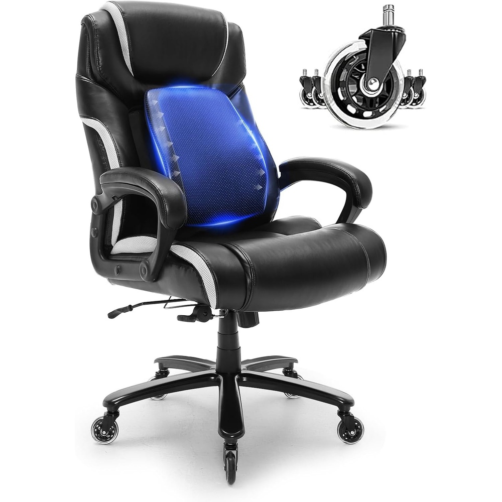 image:imageVEVOR Heavy Duty Executive Office Chair with CuttingEdge Adjustable Lumbar Support for Long Hours Big and Tall 400lbs Office Chair Wide Thick Padded Strong Metal Base Quiet Wheels