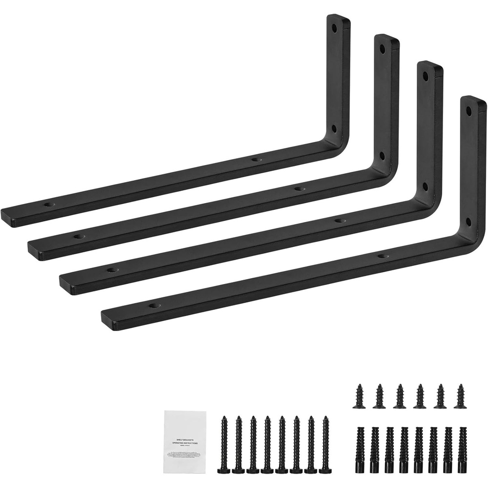 image:imageVEVOR Heavy Duty Floating Shelf Brackets  10 x 6 in 4 Pcs 5mm Thick Matte Black Steel Shelving Brackets with 160 lbs Load Capacity16 x 6 Inch