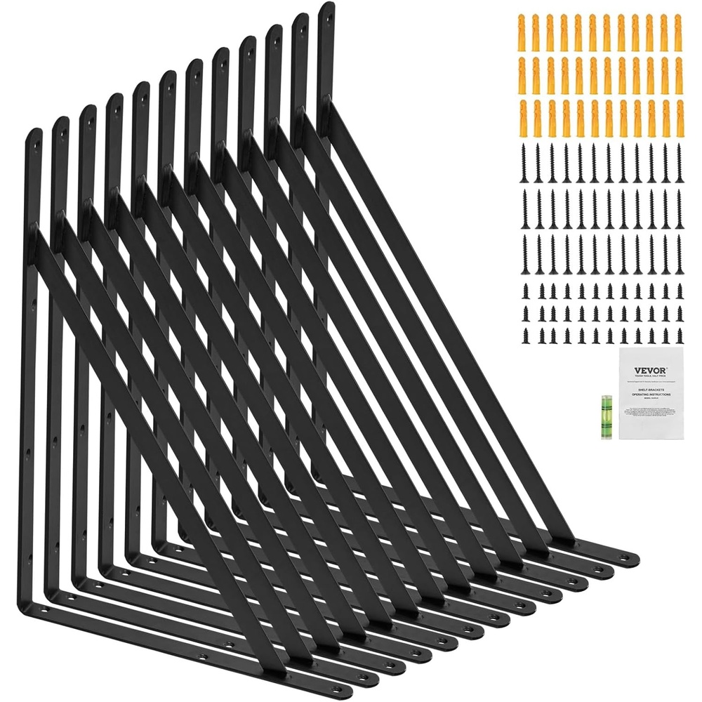 image:imageVEVOR Heavy Duty Floating Shelf Brackets  10 x 6 in 4 Pcs 5mm Thick Matte Black Steel Shelving Brackets with 160 lbs Load Capacity18 x 12 Inch