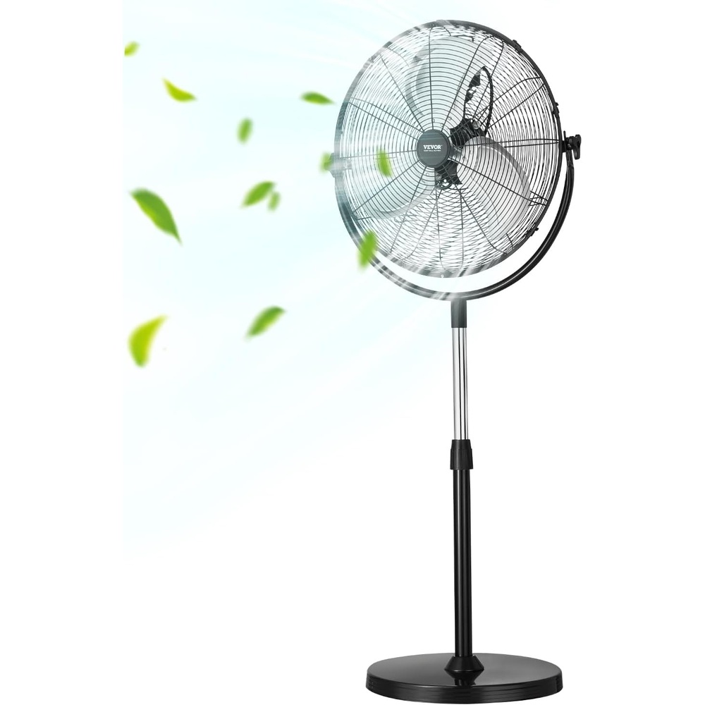 image:imageVEVOR Industrial Pedestal Fan 20 Inch Standing Fan with 469 to 596 Inches Adjustable Height Floor Fans with 3 Adjustable Speeds High Power Room Fans for Office Black