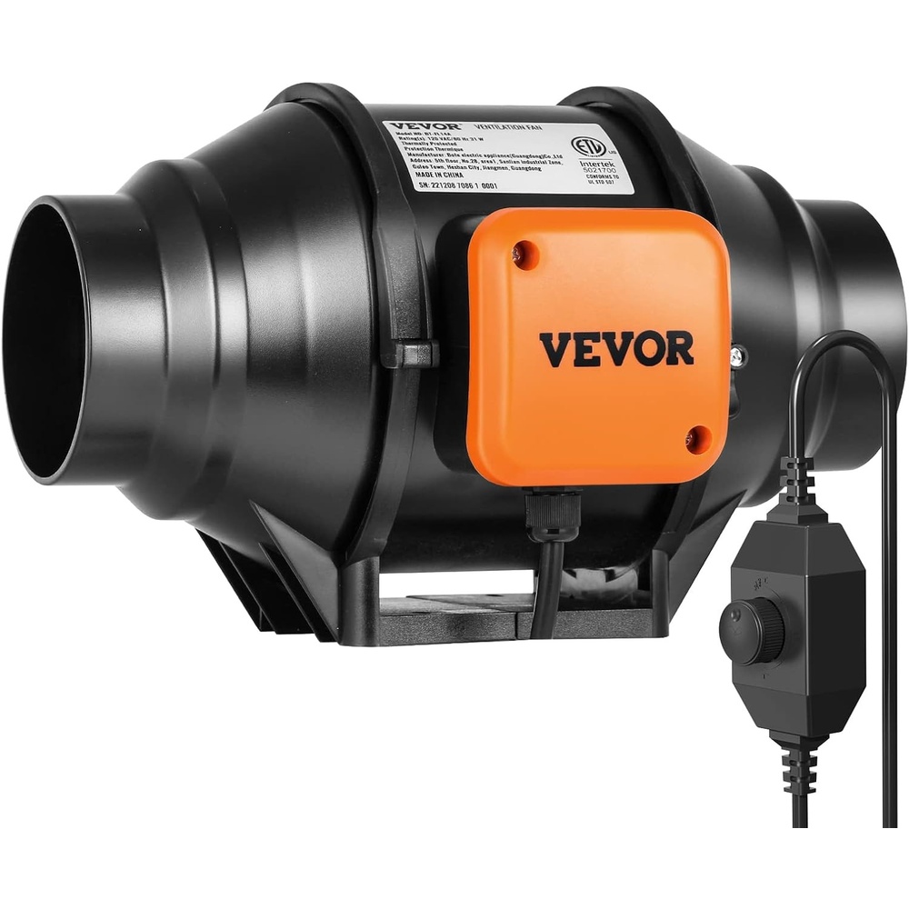 image:imageVEVOR Inline Duct Fan 4Inch 180 CFM with Power Cord Quiet ACmotor Ventilation Exhaust Fan for Cooling Booster Grow Tents Hydroponics4 Fan  Variable Speed Controller