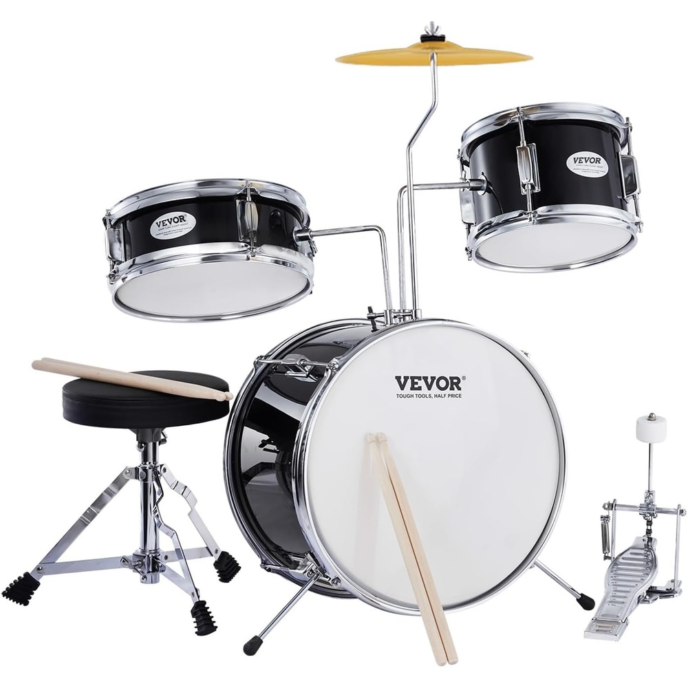 image:imageVEVOR Kids Drum Set 3Piece 14 in Junior Drum Sets Beginner Drums Set with Adjustable Throne Cymbal amp Two Pairs of Drumsticks Musical Learning Drums Instruments Kit for Children Ages 613 BlueBlack