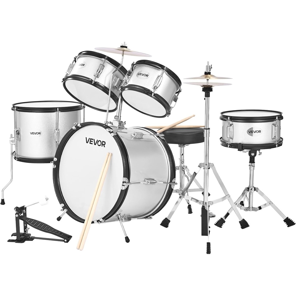 image:imageVEVOR Kids Drum Set 5Piece 14 in Junior Drum Sets Beginner Drums Set with Adjustable Throne Cymbal amp Two Pairs of Drumsticks Musical Learning Drums Instruments Kit for Children Ages 613 BlueSilver