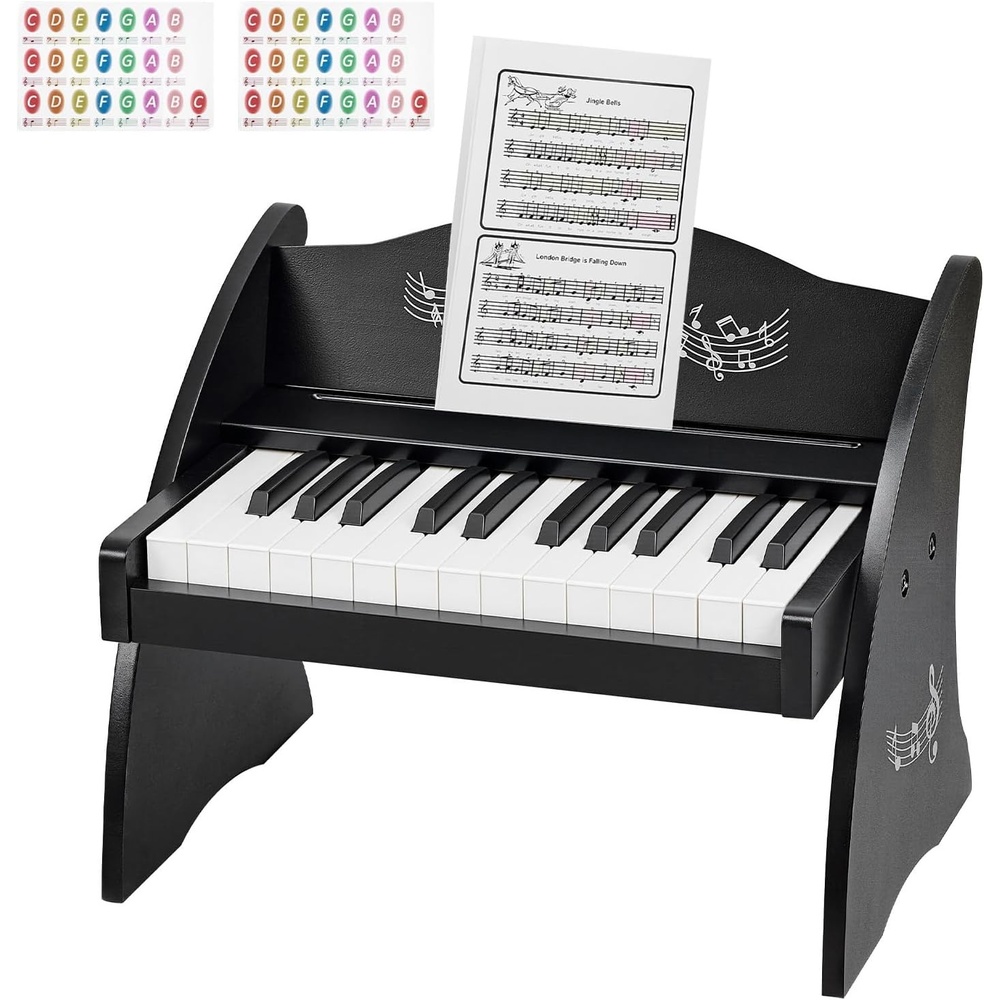 image:imageVEVOR Kids Piano Keyboard 25 Keys Wooden Digital Piano for Kids Mini Music Educational Instrument Toy with Realistic Sound Dual Power Adjustable Volume for Toddlers Boys Girls Learning Black1614 x 1181 x 1181 inch