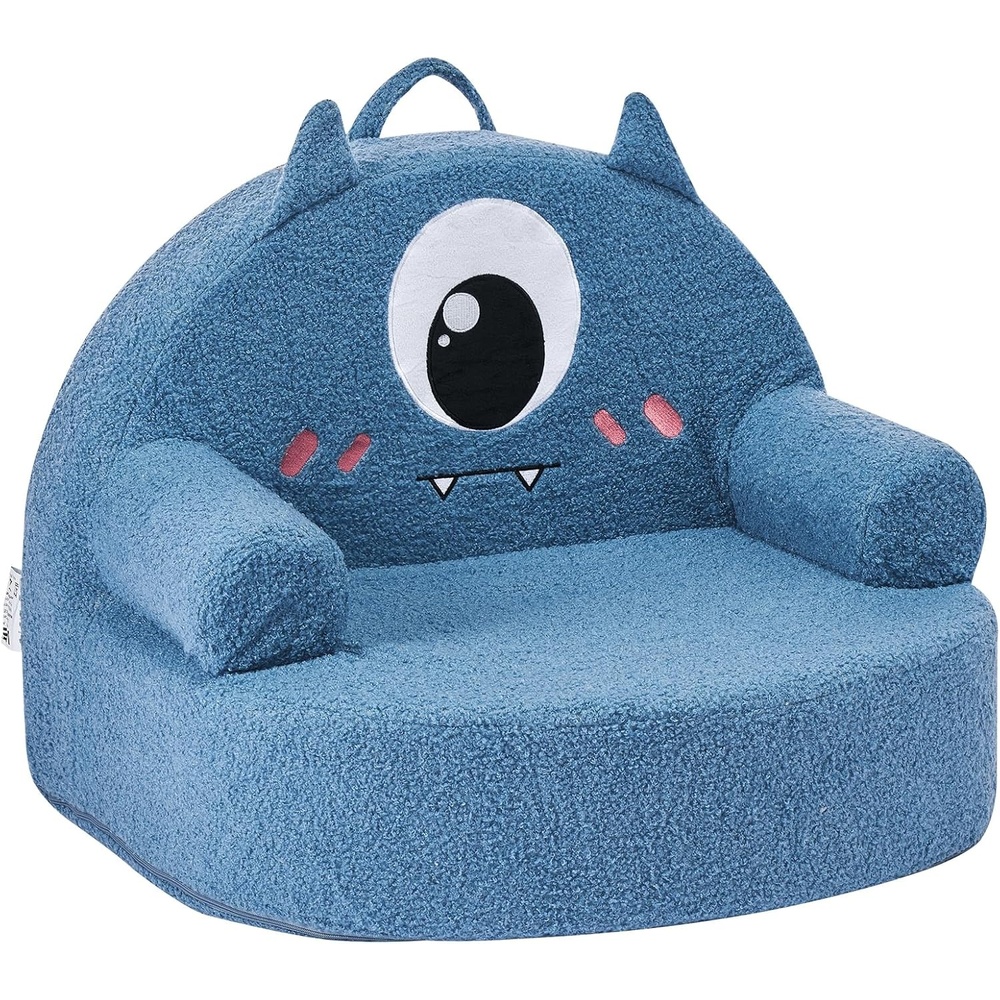 image:imageVEVOR Kids Sofa Comfy Monster Style Foam Toddler Couch with Armrests Movable amp Washable Kids Sofa Made of 28D Sponge amp Teddy Plush for Playroom Bedroom Living Room Ideal Present for Child Blue