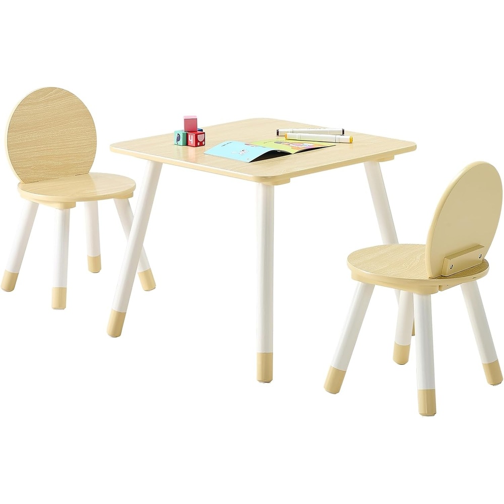image:imageVEVOR Kids Table and 2 Chairs Set Toddler Table and Chair Set with Rounded Edge Design amp Graffiti Desktop Wooden Desk for Art Craft Reading Learning Drawing ClassroomDaycareHome BurlywoodNatural