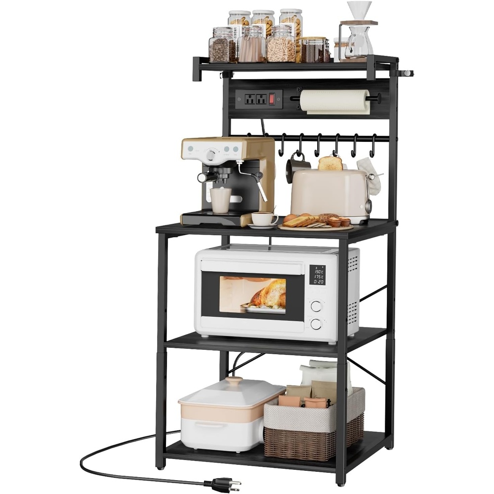 image:imageVEVOR Kitchen Bakers Rack with Power Outlets 315 x 157 x 637Inch Microwave Stand with Builtin Power Strip amp 5 Ft Cord 12 SShaped Hooks for Dish Storage Spice Jars Coffee Bar Organization236 x 157 x 551
