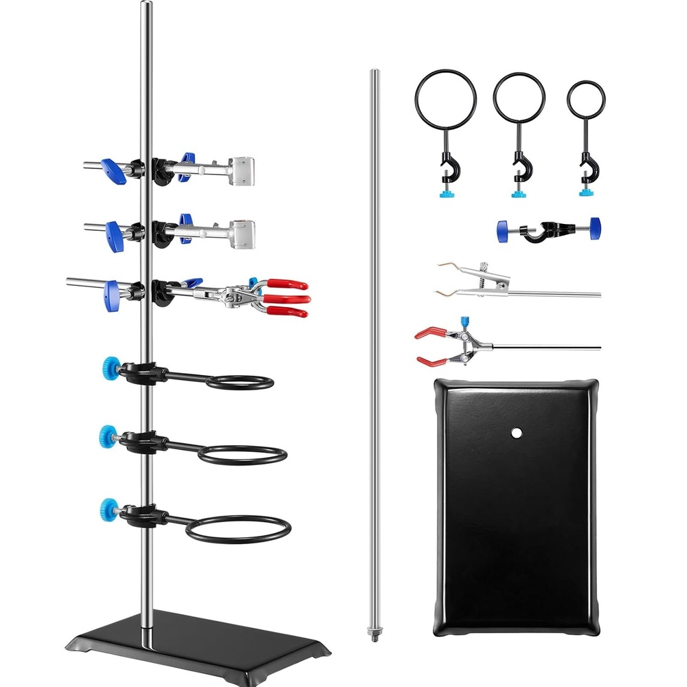 image:imageVEVOR Lab Stand Support Laboratory Retort Support Stand Set Steel Lab Stand 236 Rod and 83 x 57 Cast Iron Base Includes Flask Clamps a Burette Clamp and Cross Clamps