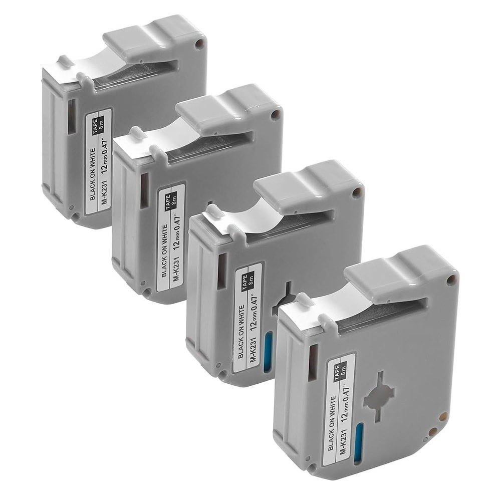 image:imageVEVOR Label Maker Tape 4 Pack 047 in  12 mm Black on White Label Cartridge Compatible for Various Types of Brother Labelers Durable amp LongLasting Waterproof Replacement for Letra Tag MK231